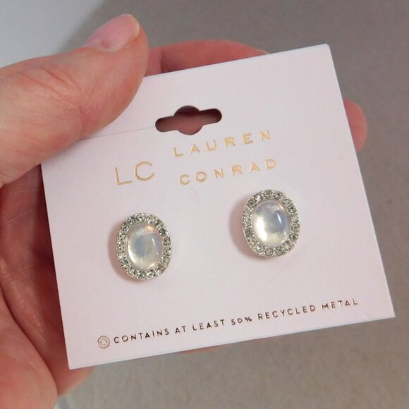 LC Lauren Conrad stud earrings, Clear oval stone surrounded by rhinestones - Picture 4 of 6